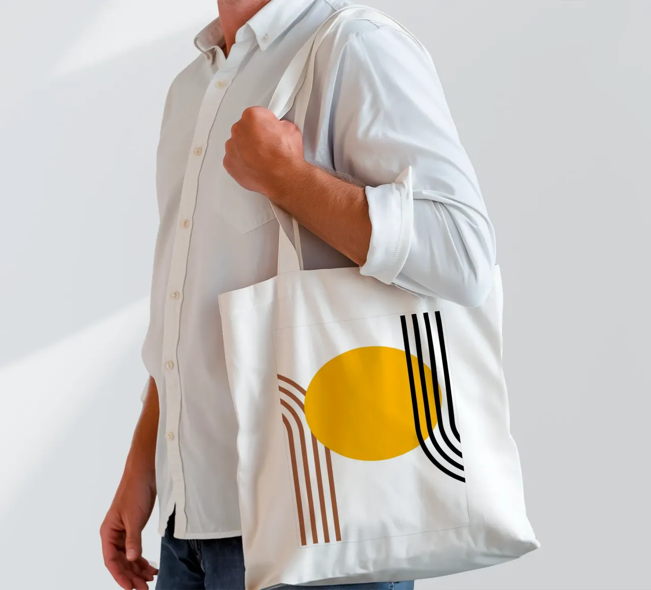 Geometrico astratto Curve Forme Colore Stampa borsa in juta da NorwesClub