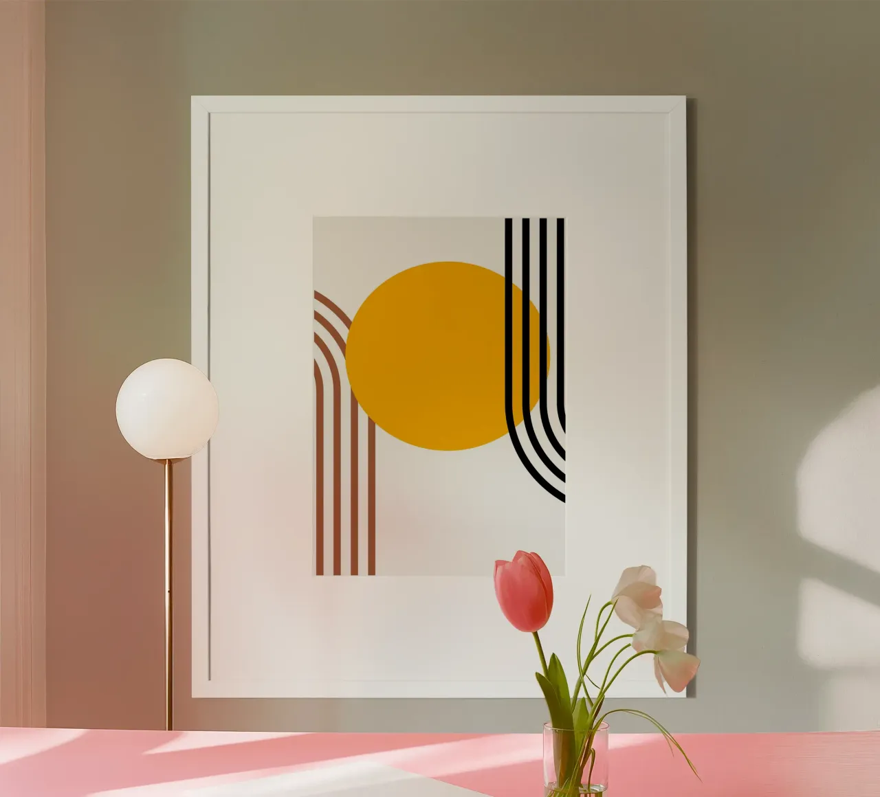 Geometric Abstract Curves Shapes Color Print (Géométrique, abstrait, courbes, formes, couleurs) poster avec cadre en bois de NorwesClub