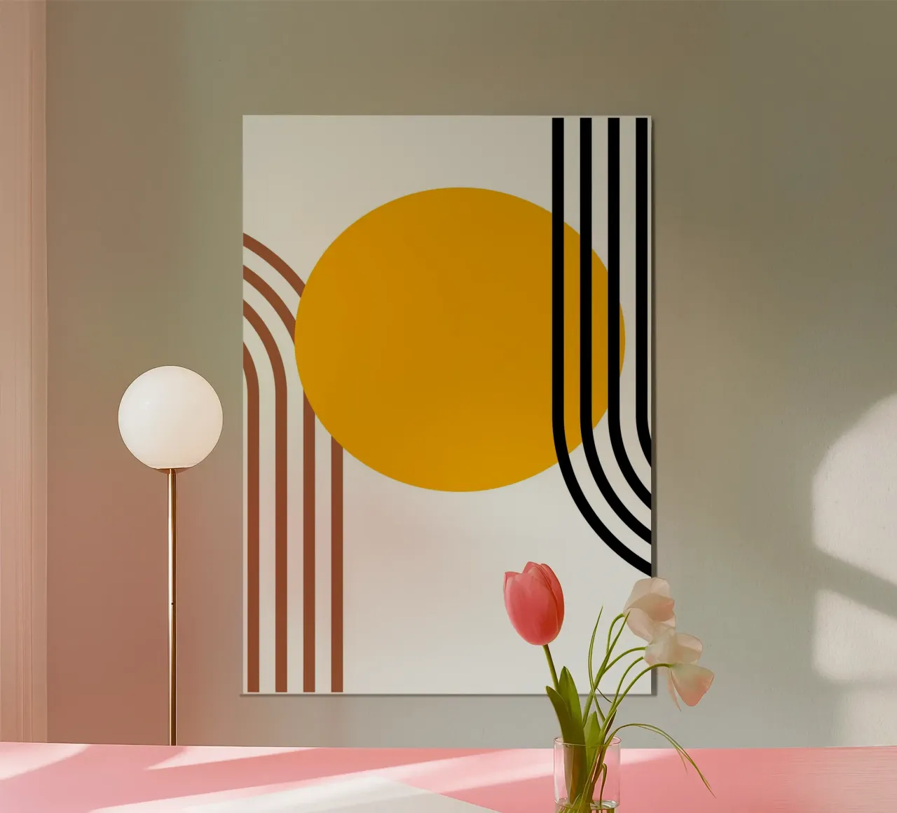 Geometric Abstract Curves Shapes Color Print (Géométrique, abstrait, courbes, formes, couleurs) poster avec cadre en bois de NorwesClub