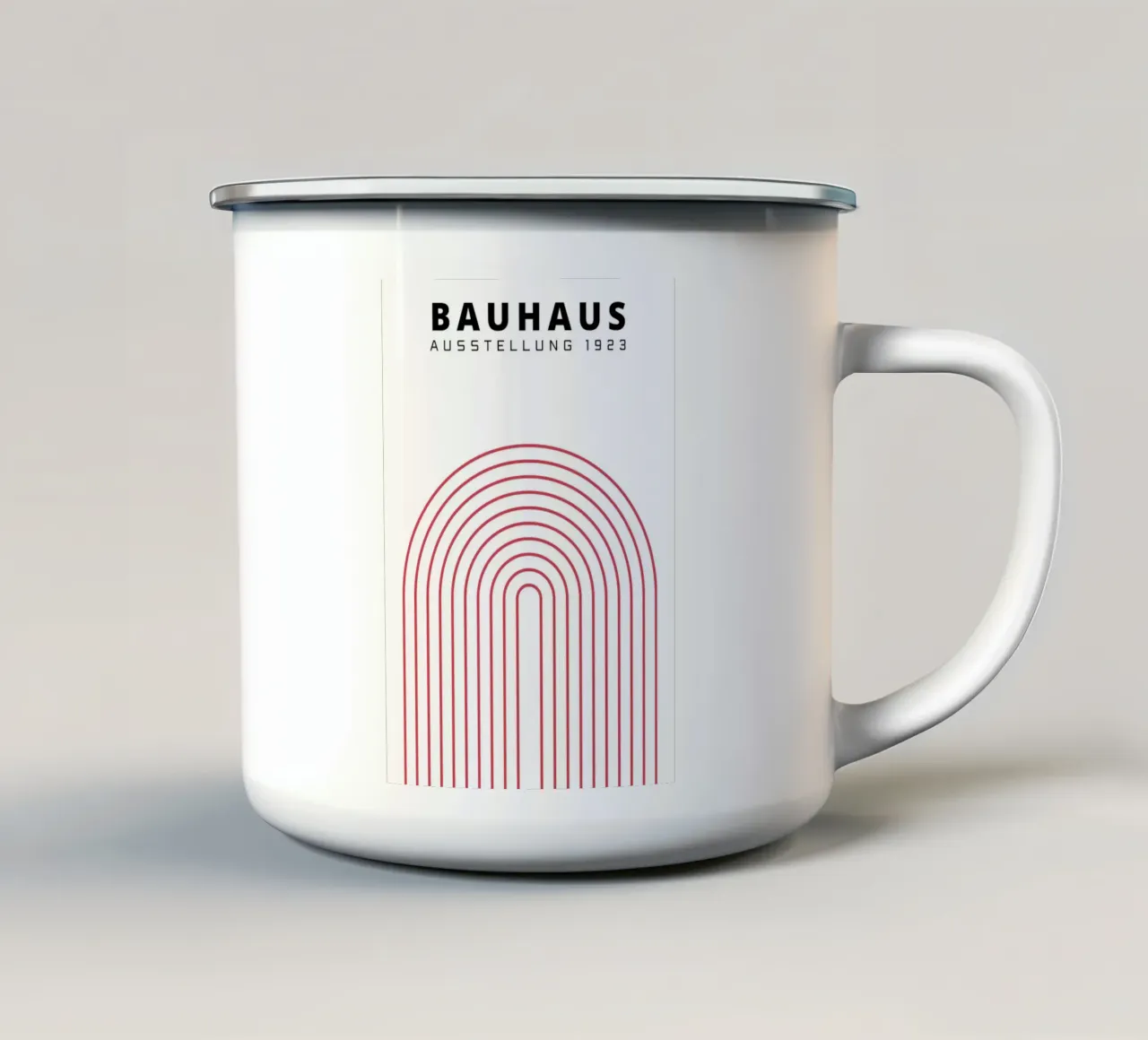 Bauhaus Exhibition 1923 Geometric Arcs Print enamel mug by NorwesClub