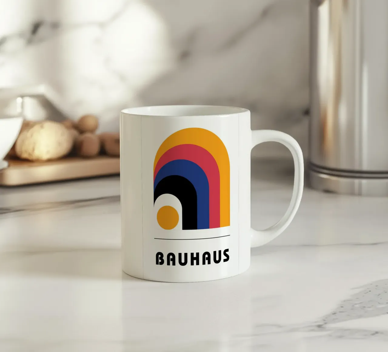 Bauhaus Geometrische Abstracte Bogen Cirkels Print keramische mok van NorwesClub