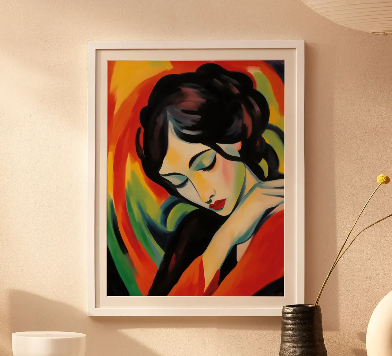 Ritratto moderno di una donna | Pittura fauvista colorata poster con telaio in plastica da Autofocus