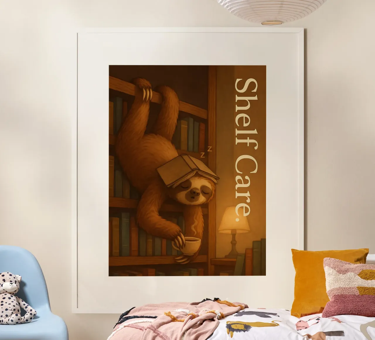 Meme divertente sul bradipo poster con telaio in legno da Funny Humor Art
