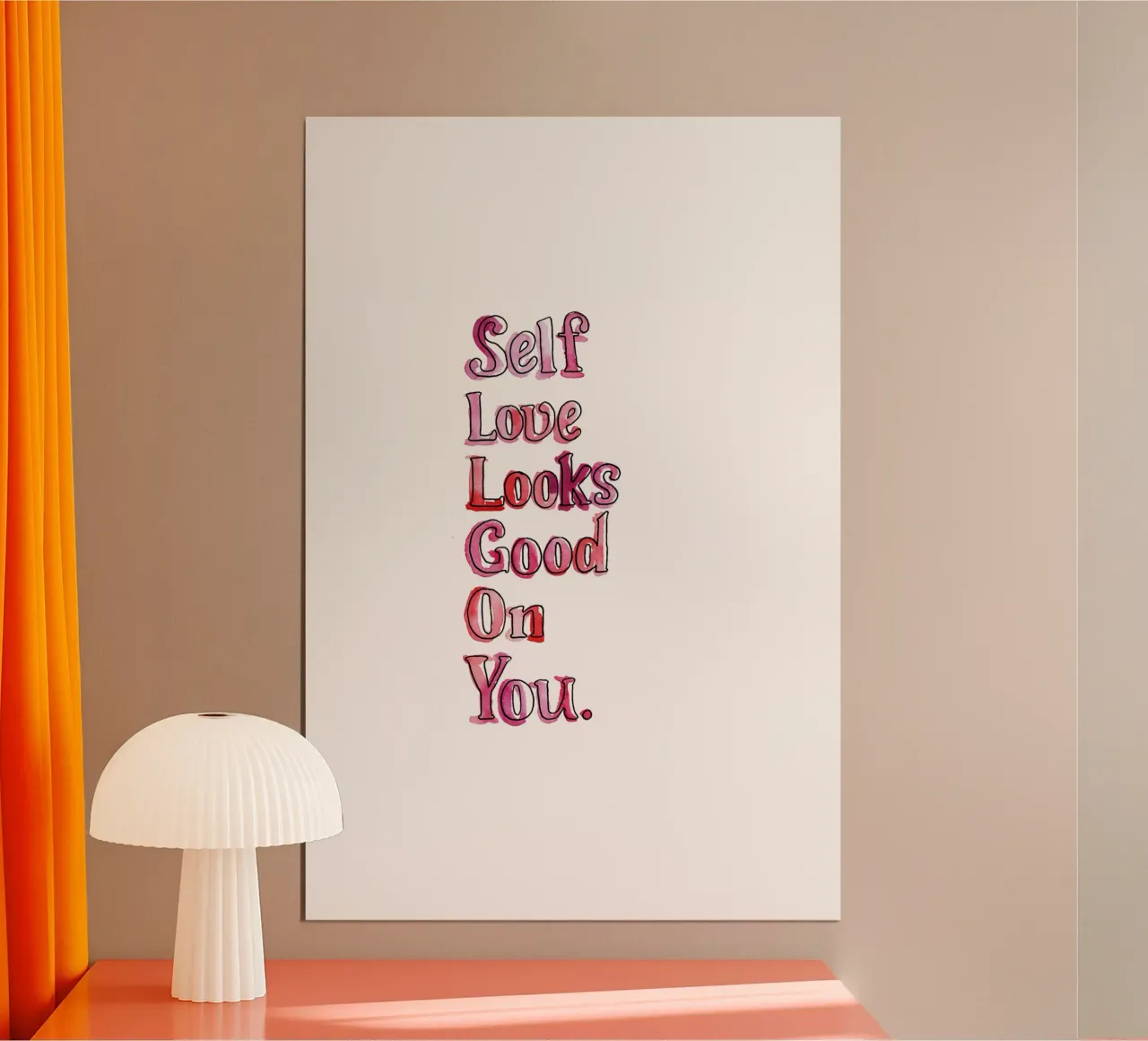 Self Love Looks Good poster con telaio in plastica da Brushmeetspaper