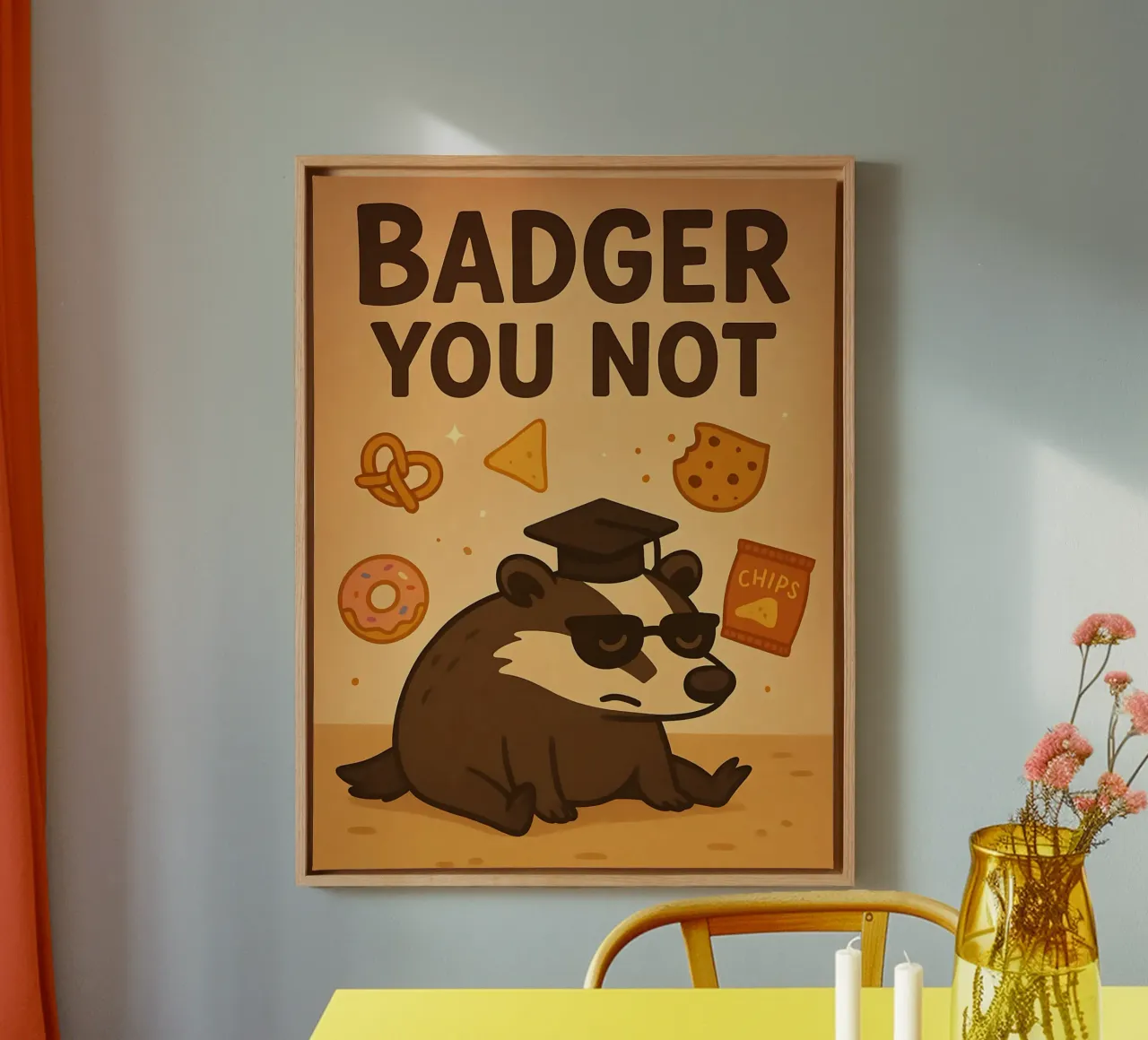 Funny Badger Meme canvas with Floater frame by Funny Humor Art