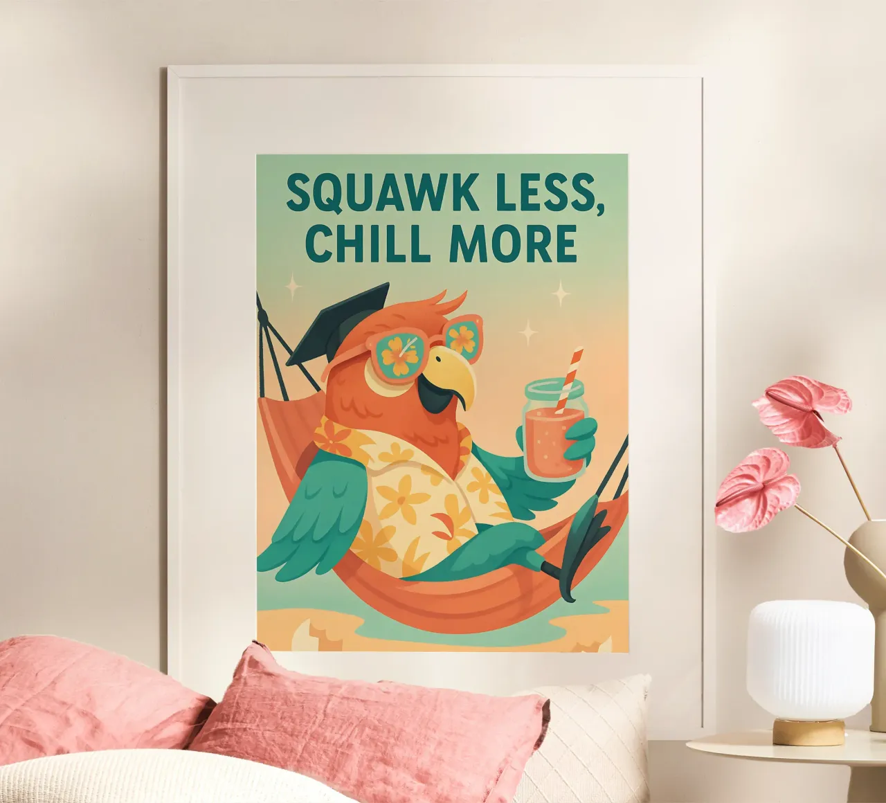 Meme divertente sul pappagallo poster con telaio in legno da Funny Humor Art