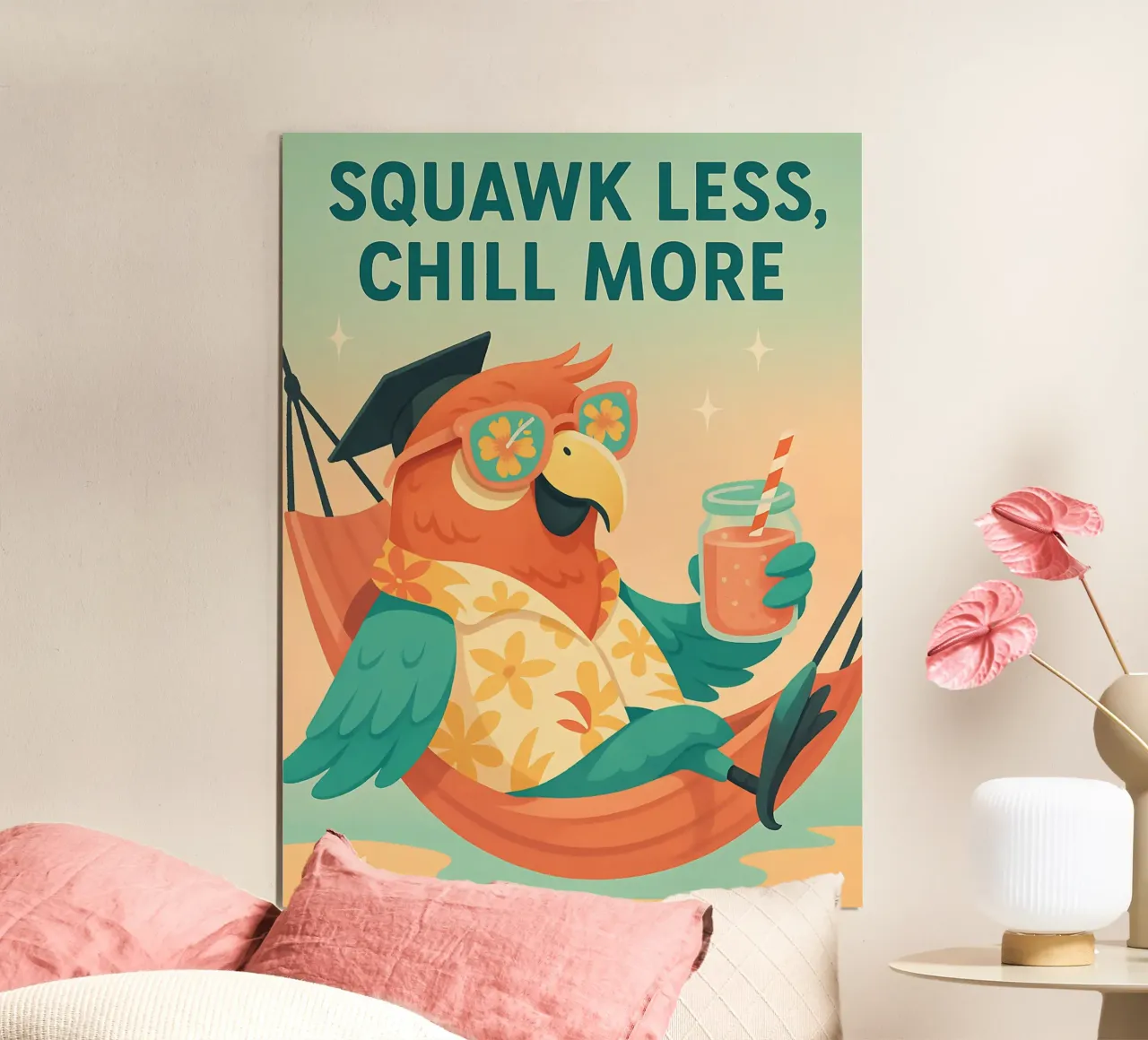 Meme divertente sul pappagallo poster con telaio in legno da Funny Humor Art