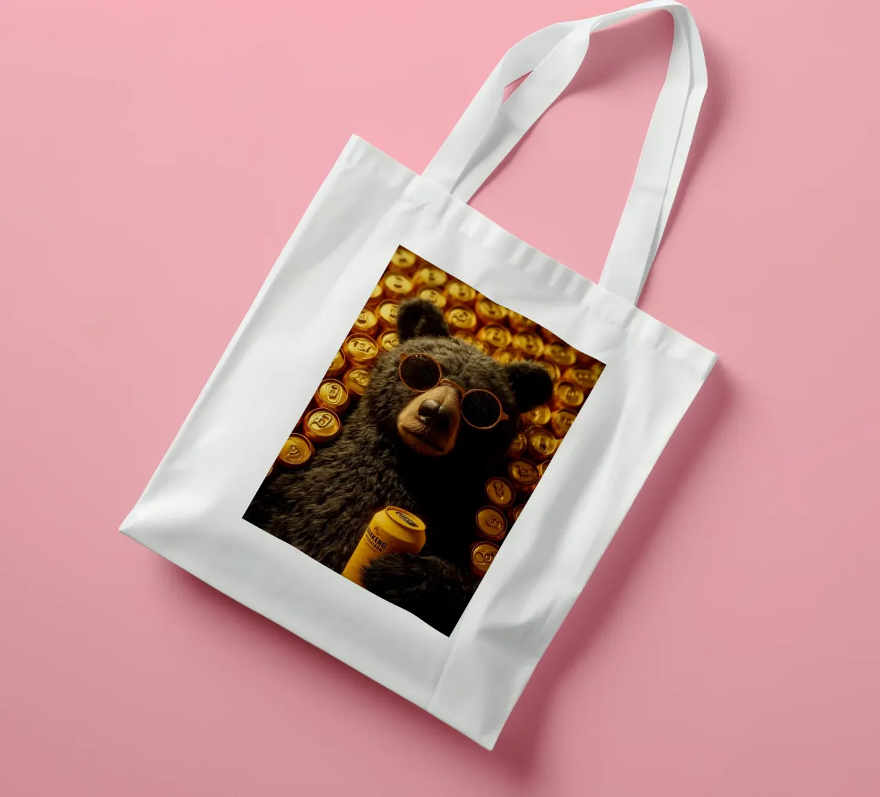 Orso con occhiali da sole in una cantina di birra | Poster del buon umore borsa in juta da Autofocus