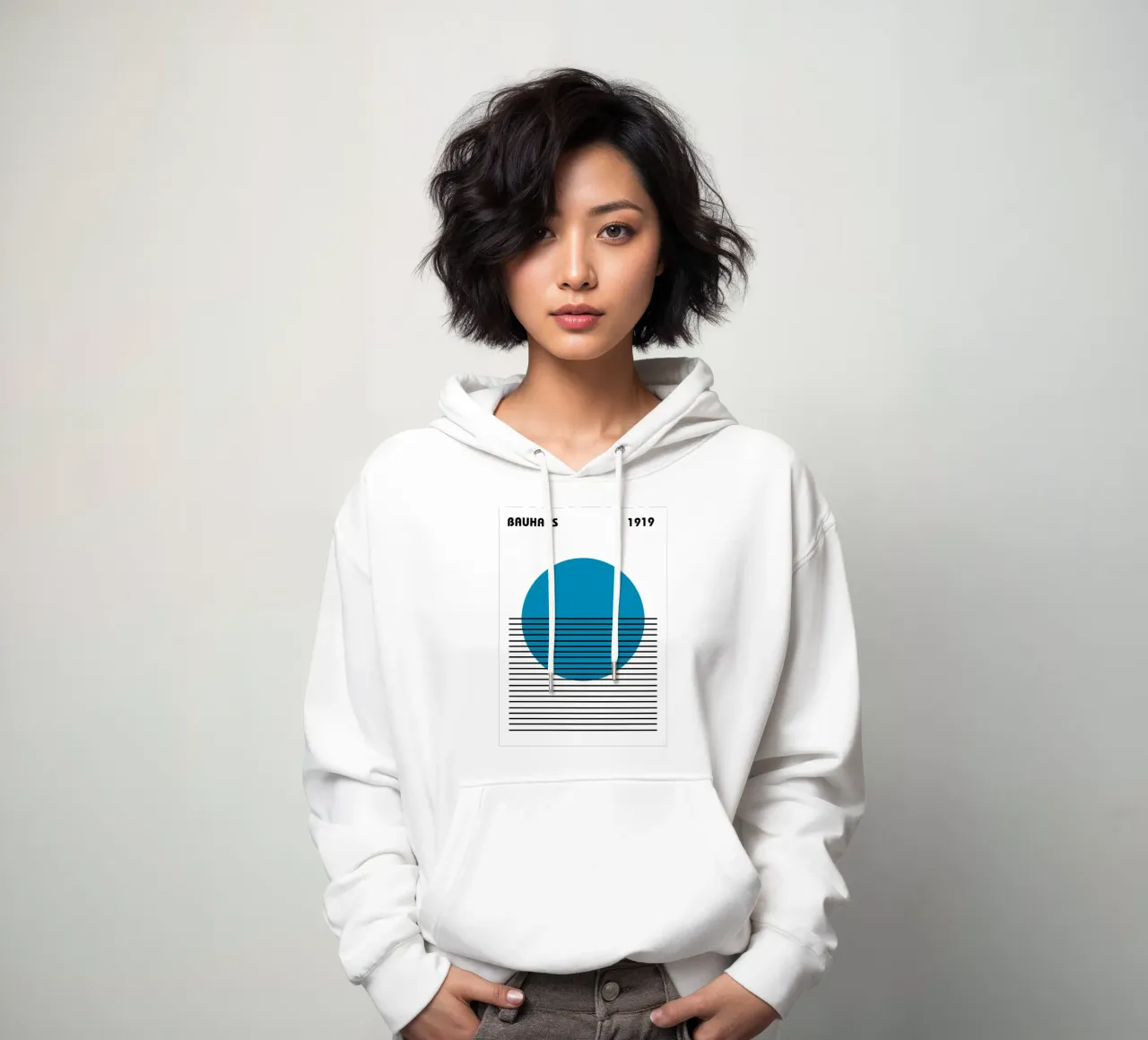 Bauhaus Blue Circle Stripes Abstract 1919 Print hoodie by NorwesClub