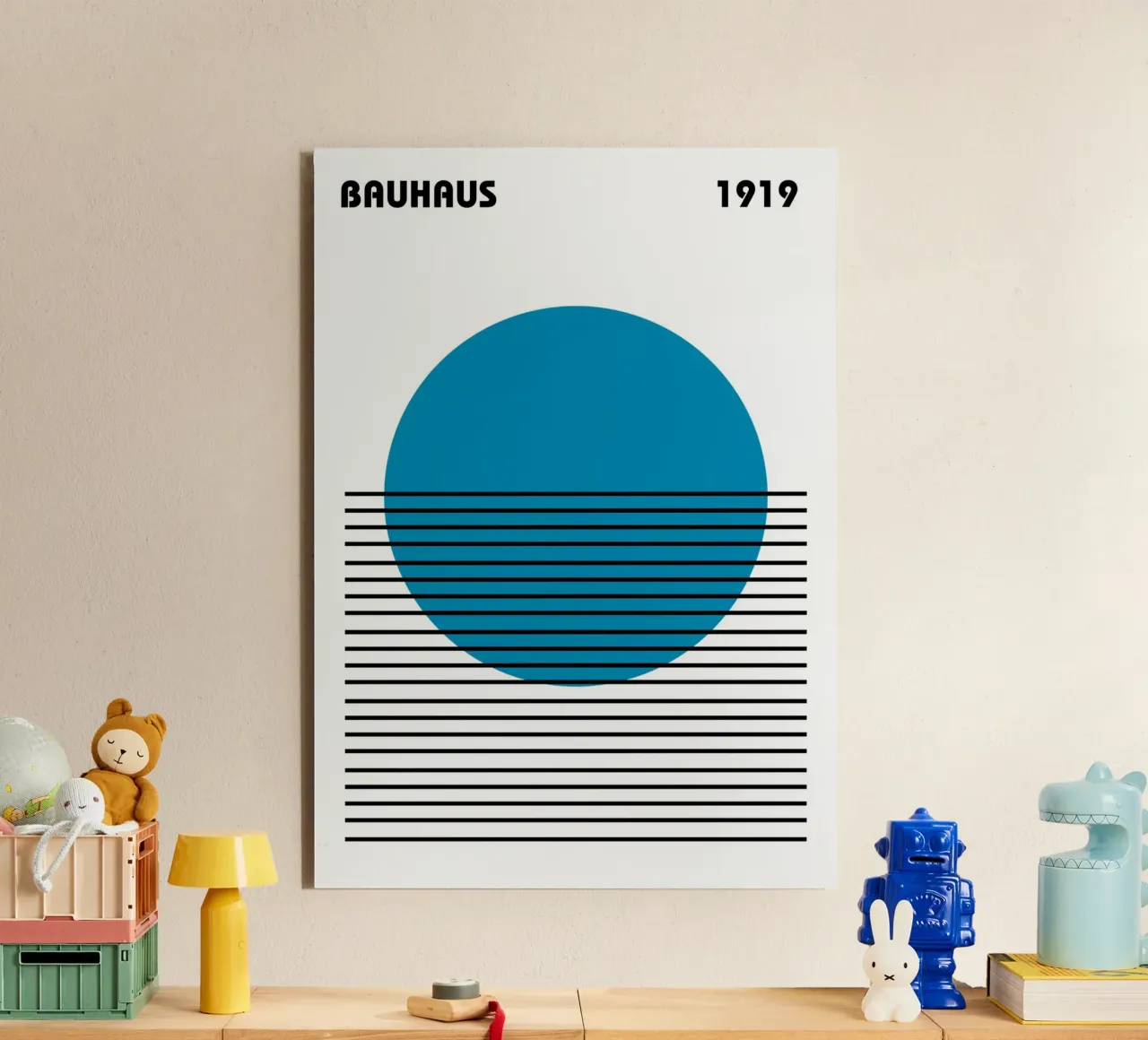Bauhaus Blue Circle Stripes Abstract 1919 Print alu-dibond by NorwesClub