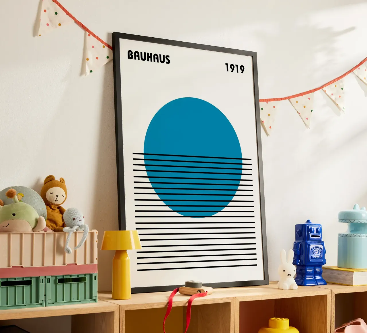 Bauhaus Blue Circle Stripes Abstract 1919 Print hahnemühle by NorwesClub