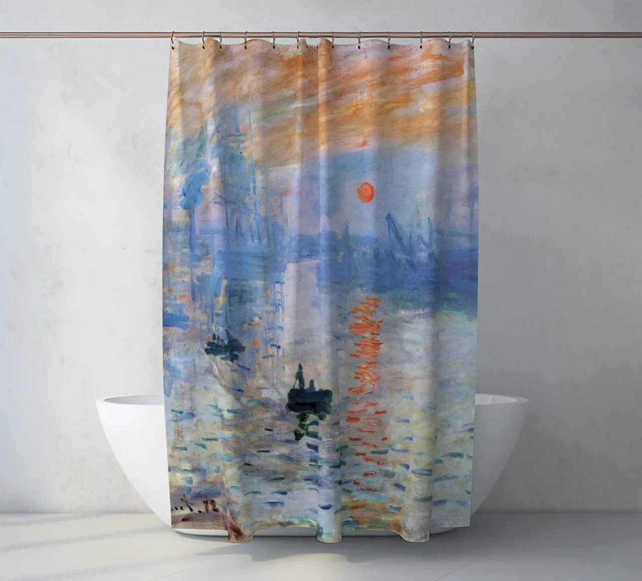 Impressione di Claude Monet, Alba (1872) tenda da doccia da Monet Art Prints