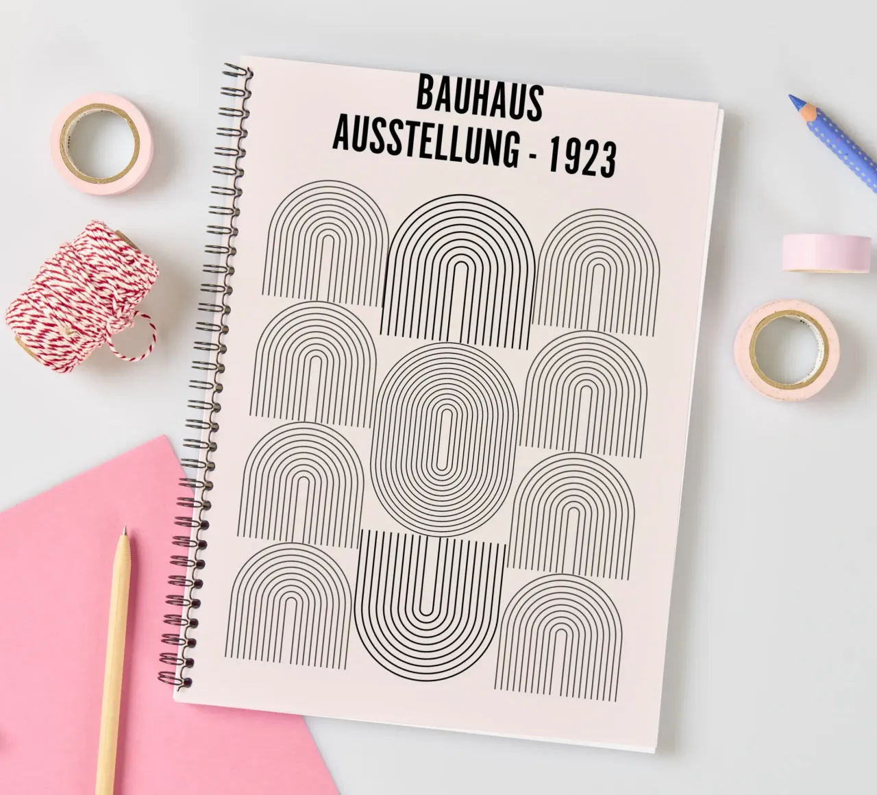 Bauhaus Exhibition 1923 Geometric Shapes B&W spiral notebook by NorwesClub