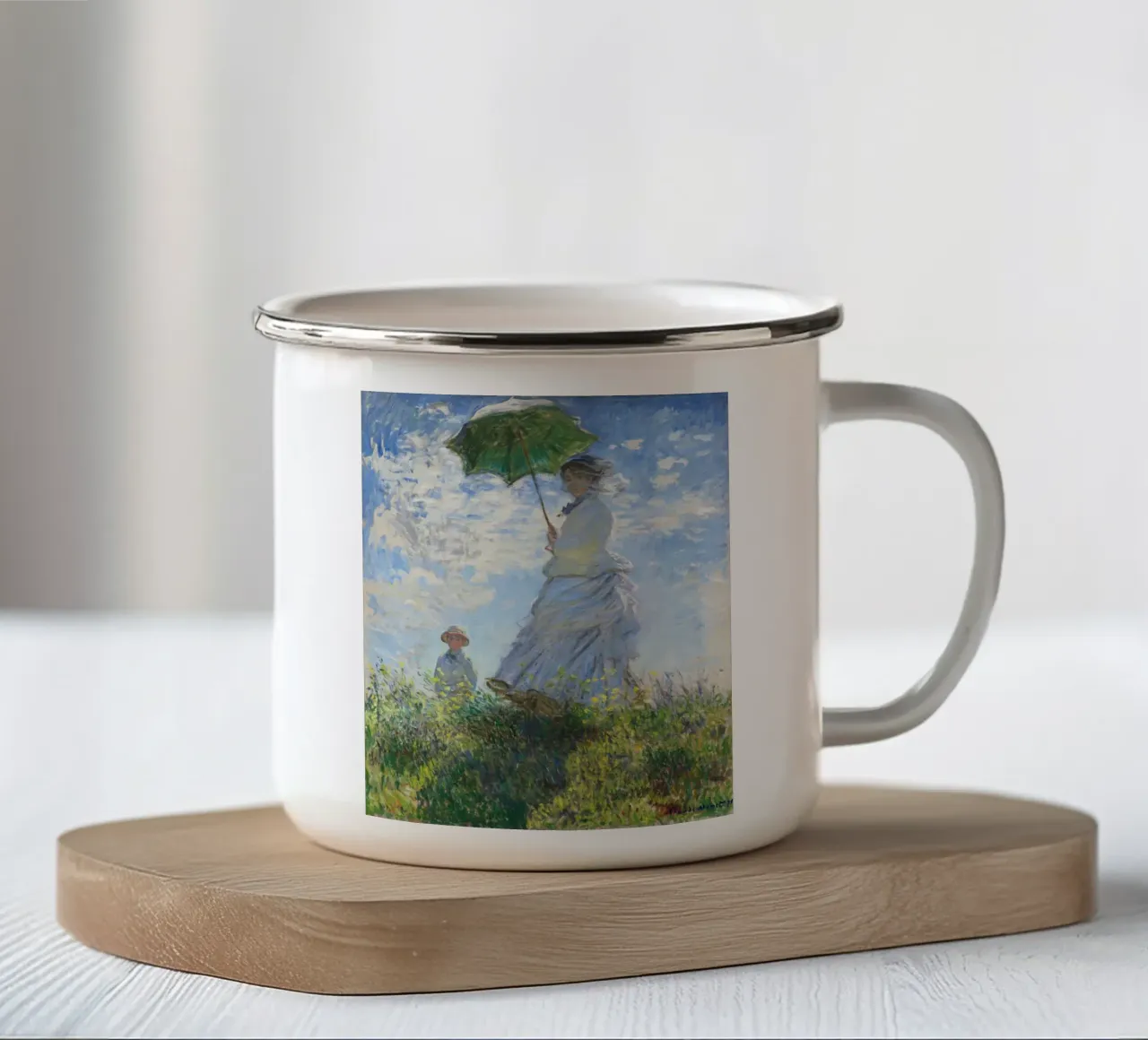 Claude Monet Donna con ombrellino -Madame Monet e suo figlio tazza in smalto da Monet Art Prints