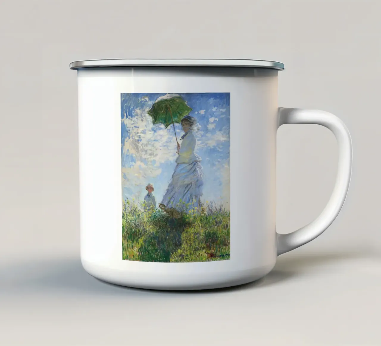Claude Monet Donna con ombrellino -Madame Monet e suo figlio tazza in smalto da Monet Art Prints