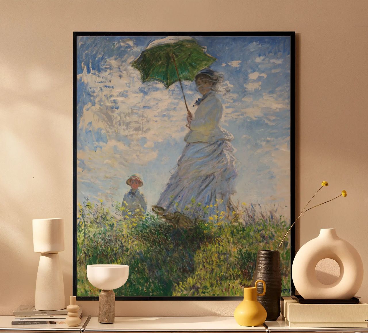 Claude Monet Frau mit Sonnenschirm -Madame Monet und ihr Sohn Poster von Monet Art Prints