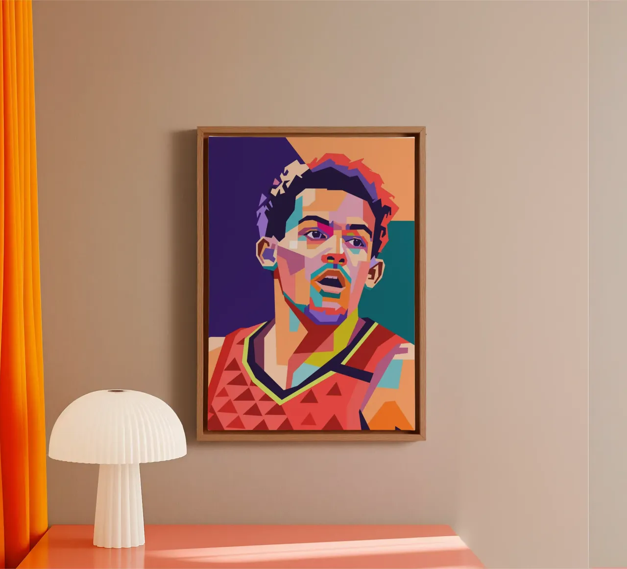Trae Young basketball player canvas with Floater frame by Hantamrata