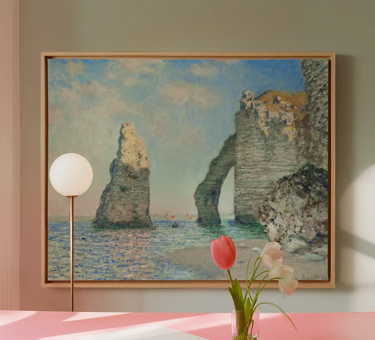 Claude Monet's The Cliffs at Étretat (1885) canvas with Floater frame by Monet Art Prints