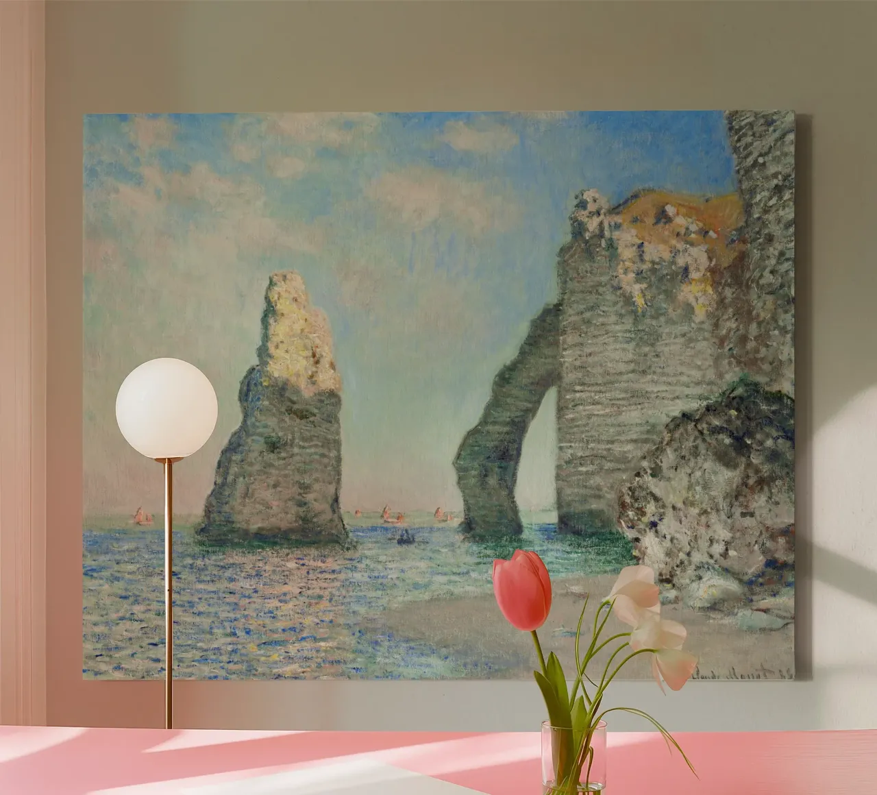 Claude Monet's The Cliffs at Étretat (1885) canvas with Floater frame by Monet Art Prints