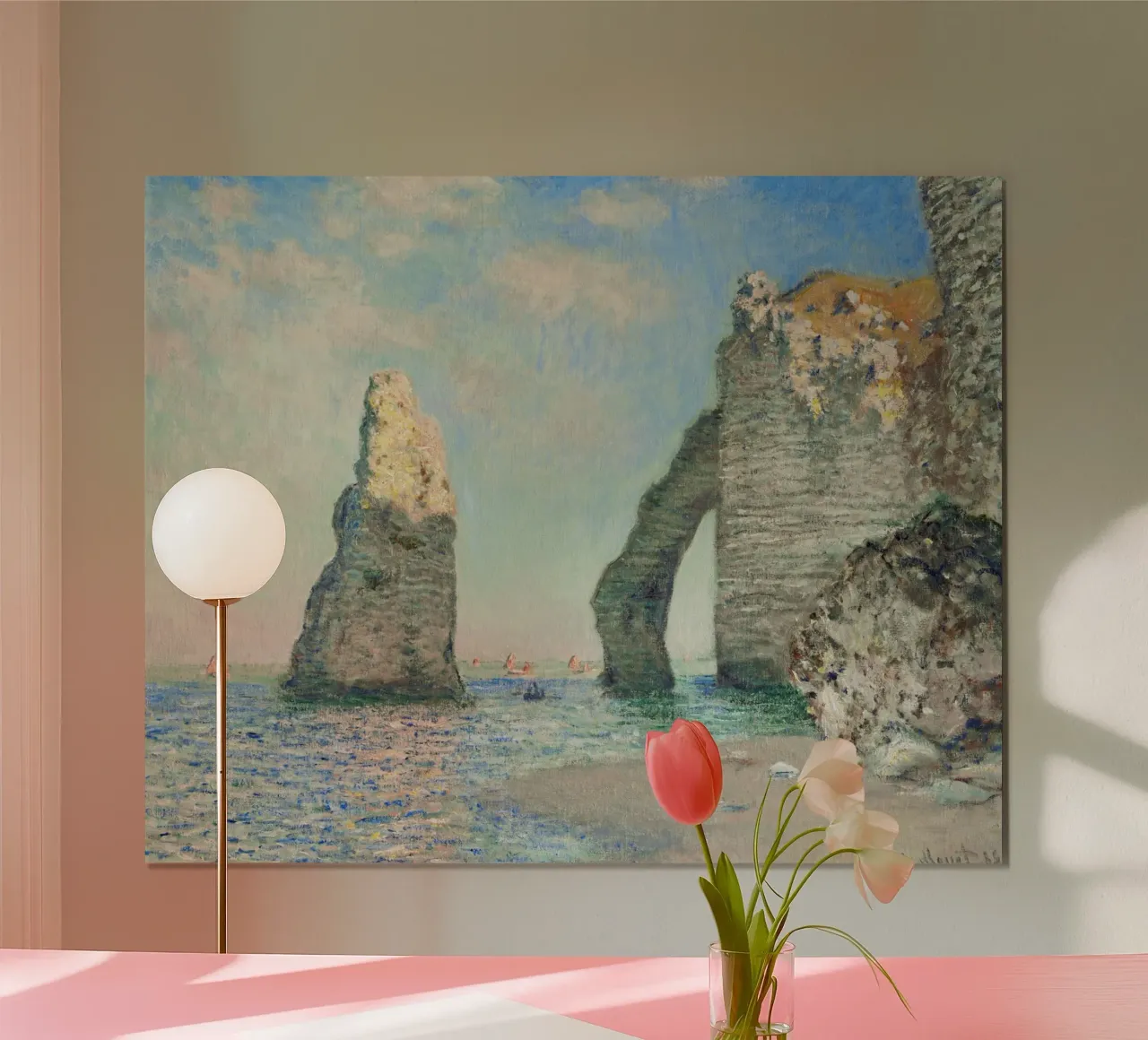 Le scogliere di Étretat di Claude Monet (1885) poster con telaio in alluminio da Monet Art Prints