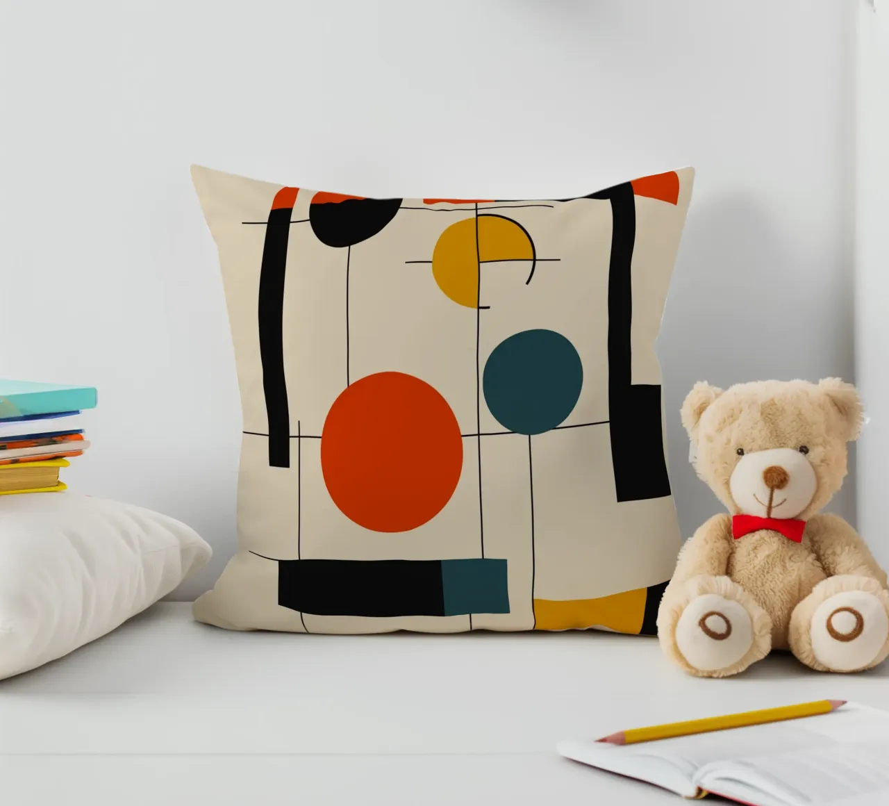 Bauhaus circles and squares 02 decorative cushion by Little Dean