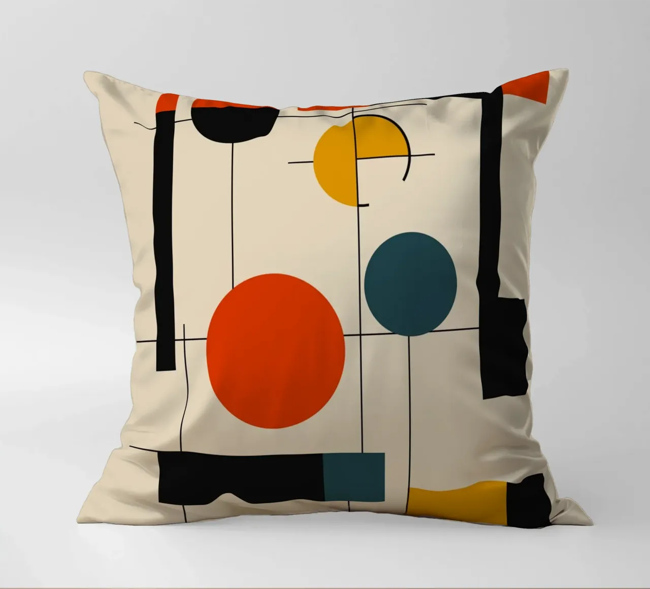Bauhaus circles and squares 02 decorative cushion by Little Dean