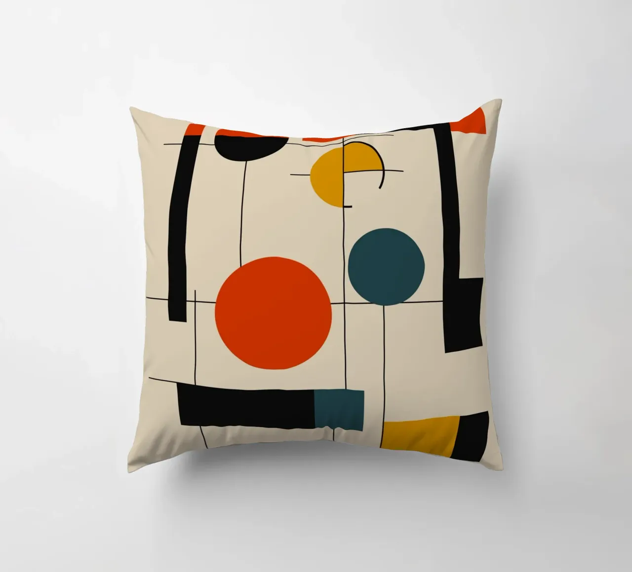 Bauhaus circles and squares 02 decorative cushion by Little Dean