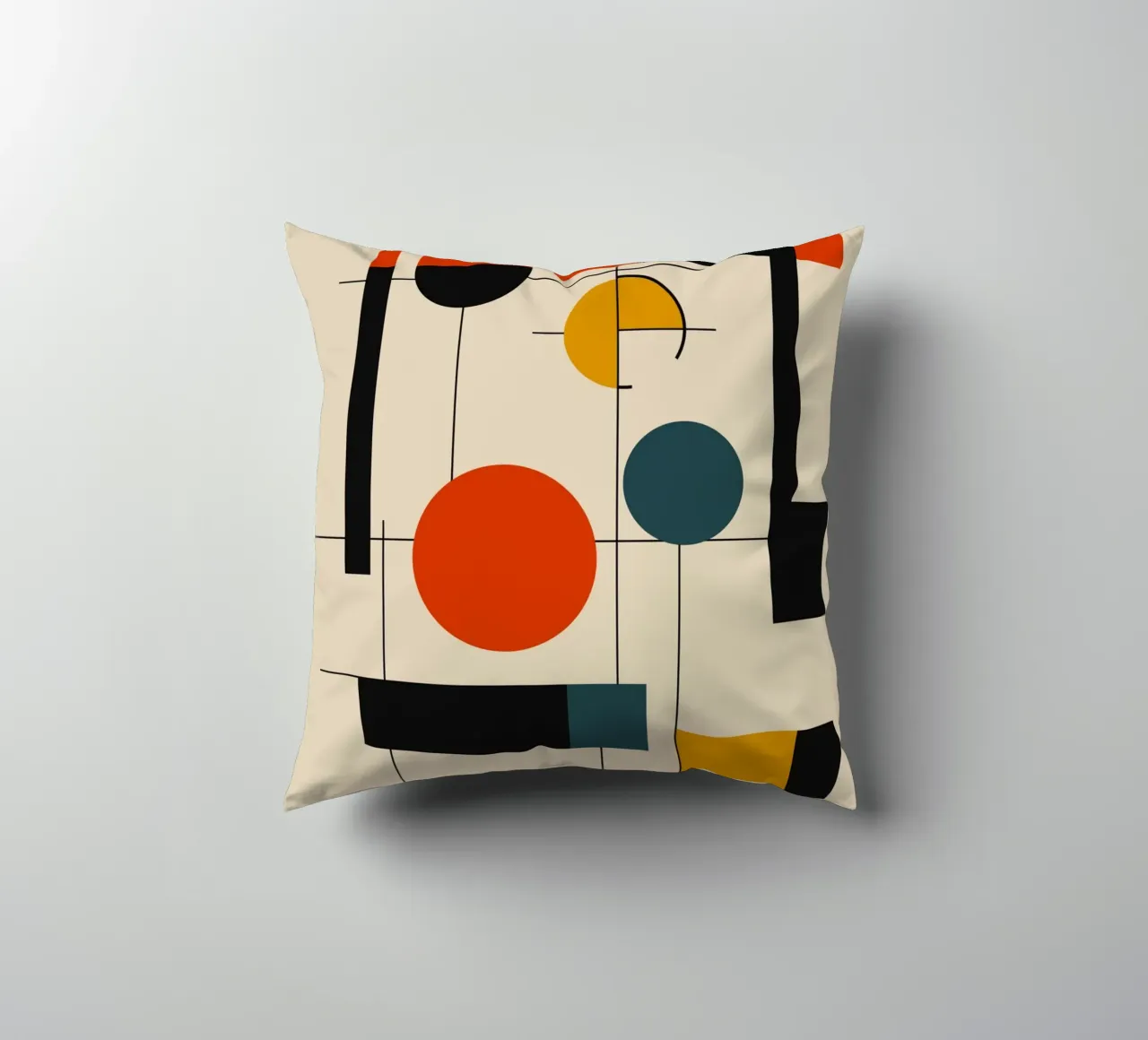 Bauhaus circles and squares 02 decorative cushion by Little Dean