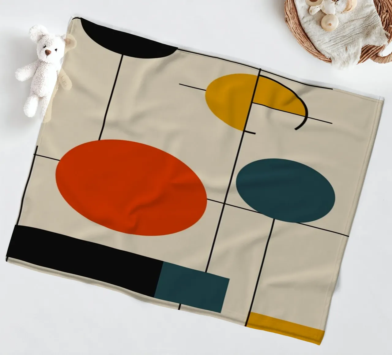 Bauhaus circles and squares 02 fleece blanket by Little Dean