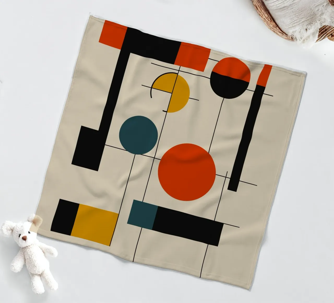 Bauhaus circles and squares 02 fleece blanket by Little Dean