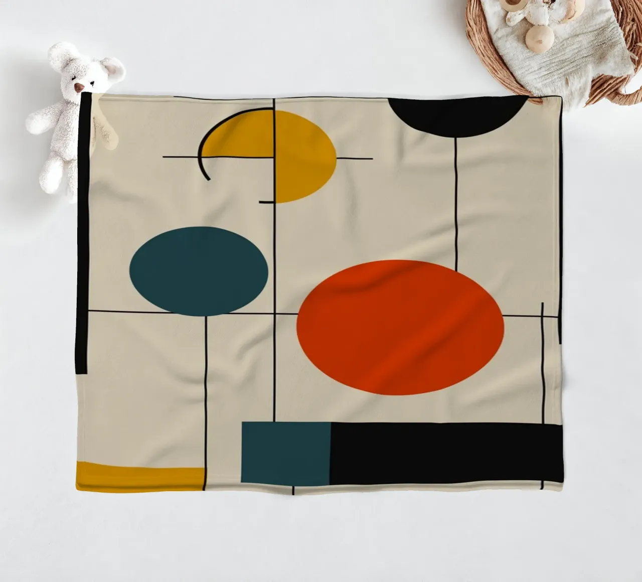 Bauhaus circles and squares 02 fleece blanket by Little Dean