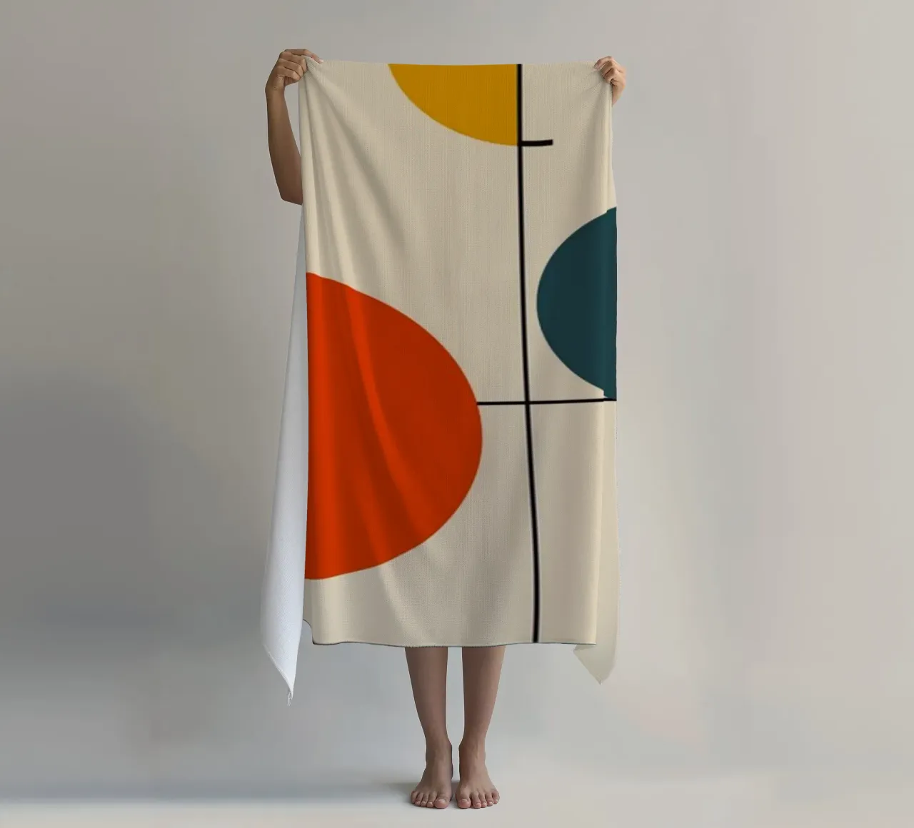 Bauhaus circles and squares 02 beach towel by Little Dean