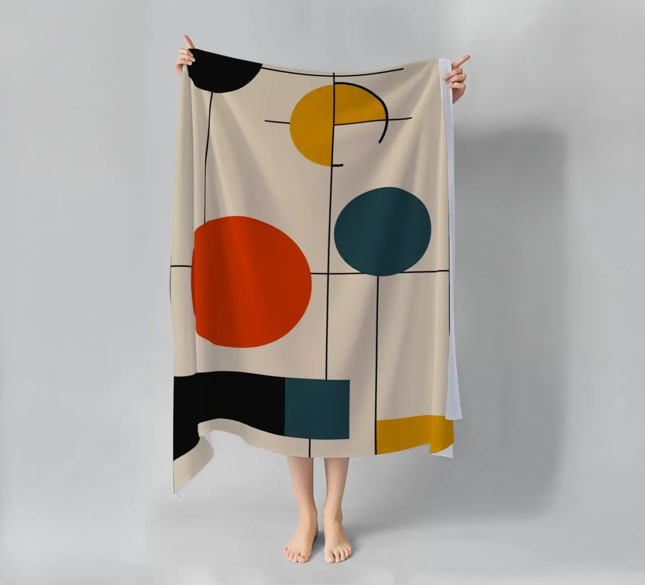 Bauhaus circles and squares 02 beach towel by Little Dean
