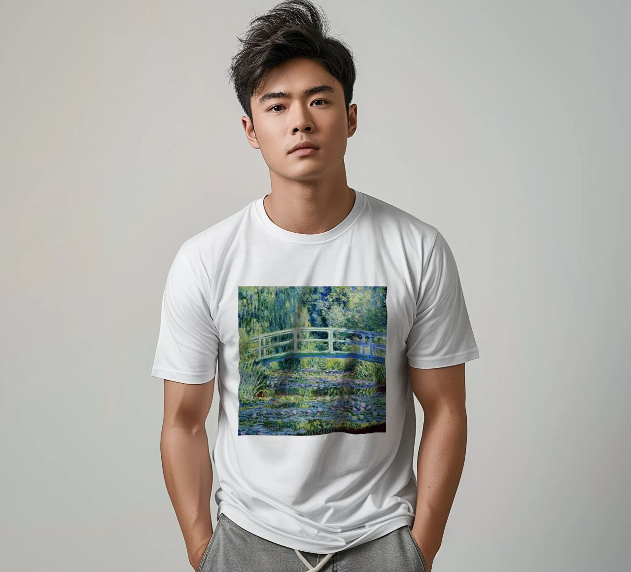 Claude Monets Seerosen und japanische Brücke T-Shirt von Monet Art Prints