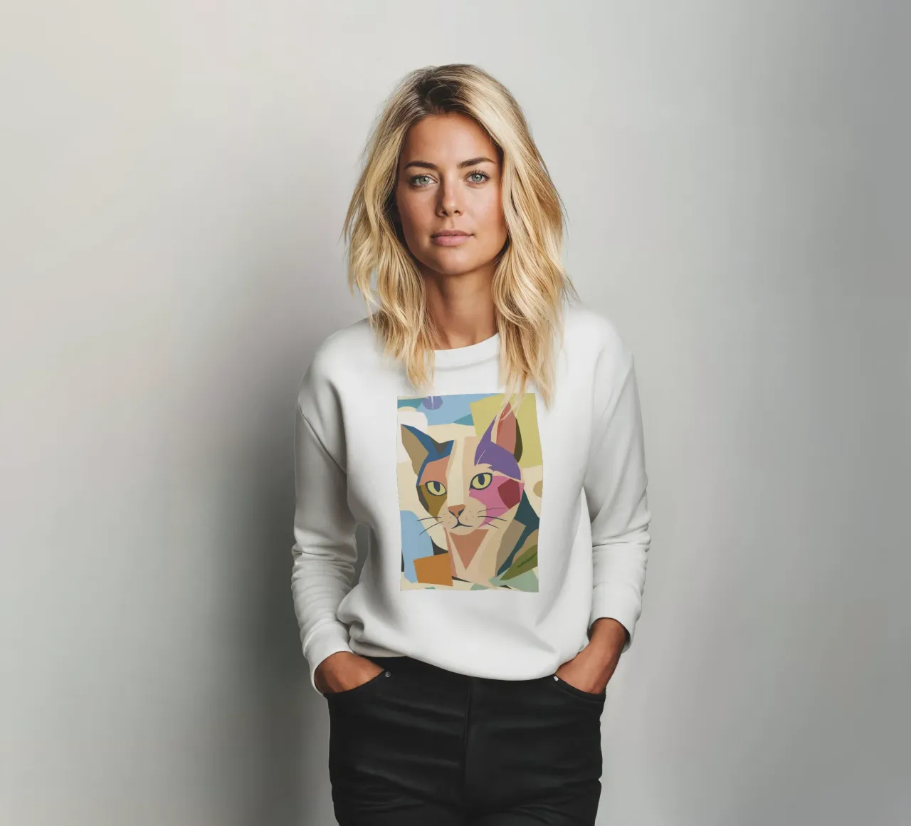 Abstract cat in a modern colour block design sweatshirt by namosh