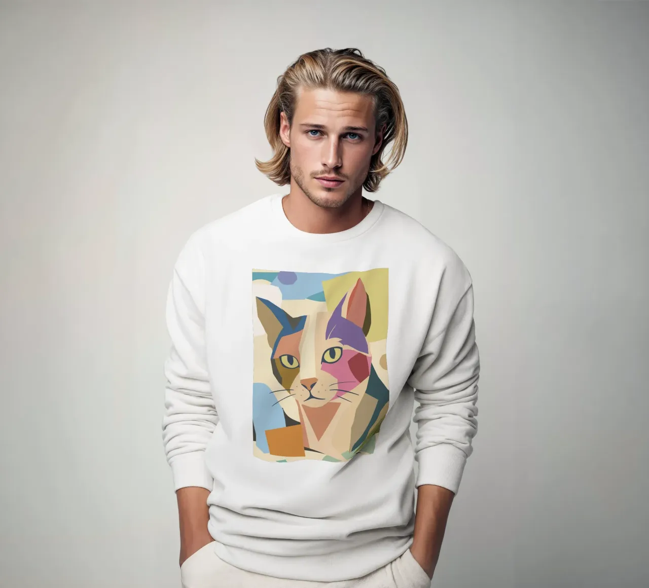 Abstract cat in a modern colour block design sweatshirt by namosh