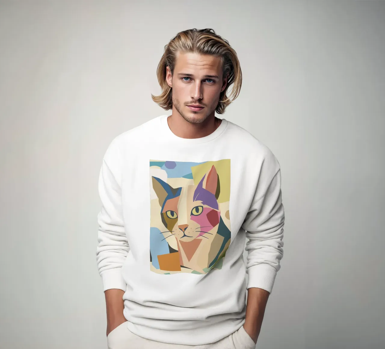 Abstract cat in a modern colour block design sweatshirt by namosh