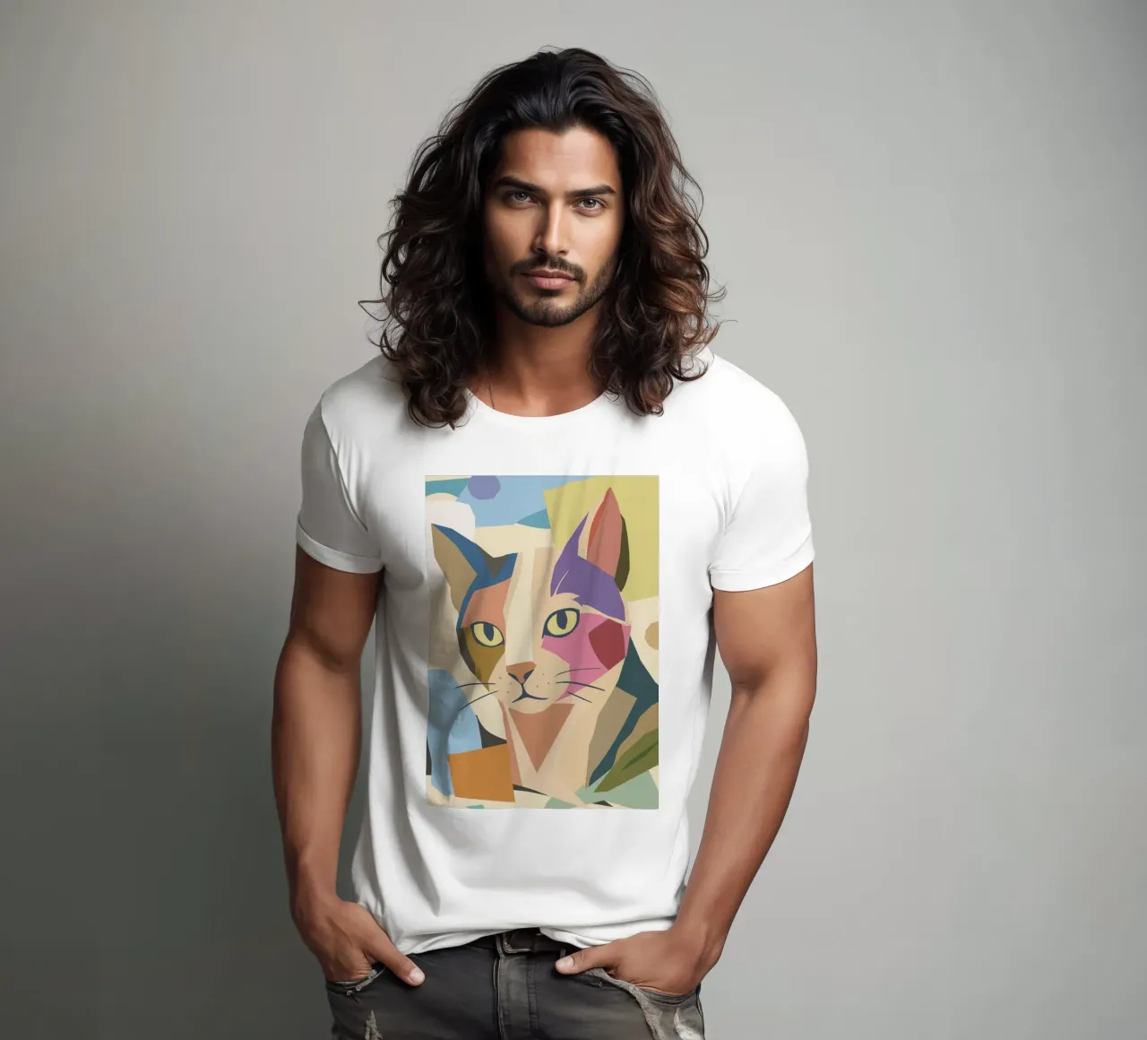 Abstrakte Katze im modernen Farbblock-Design T-Shirt von namosh
