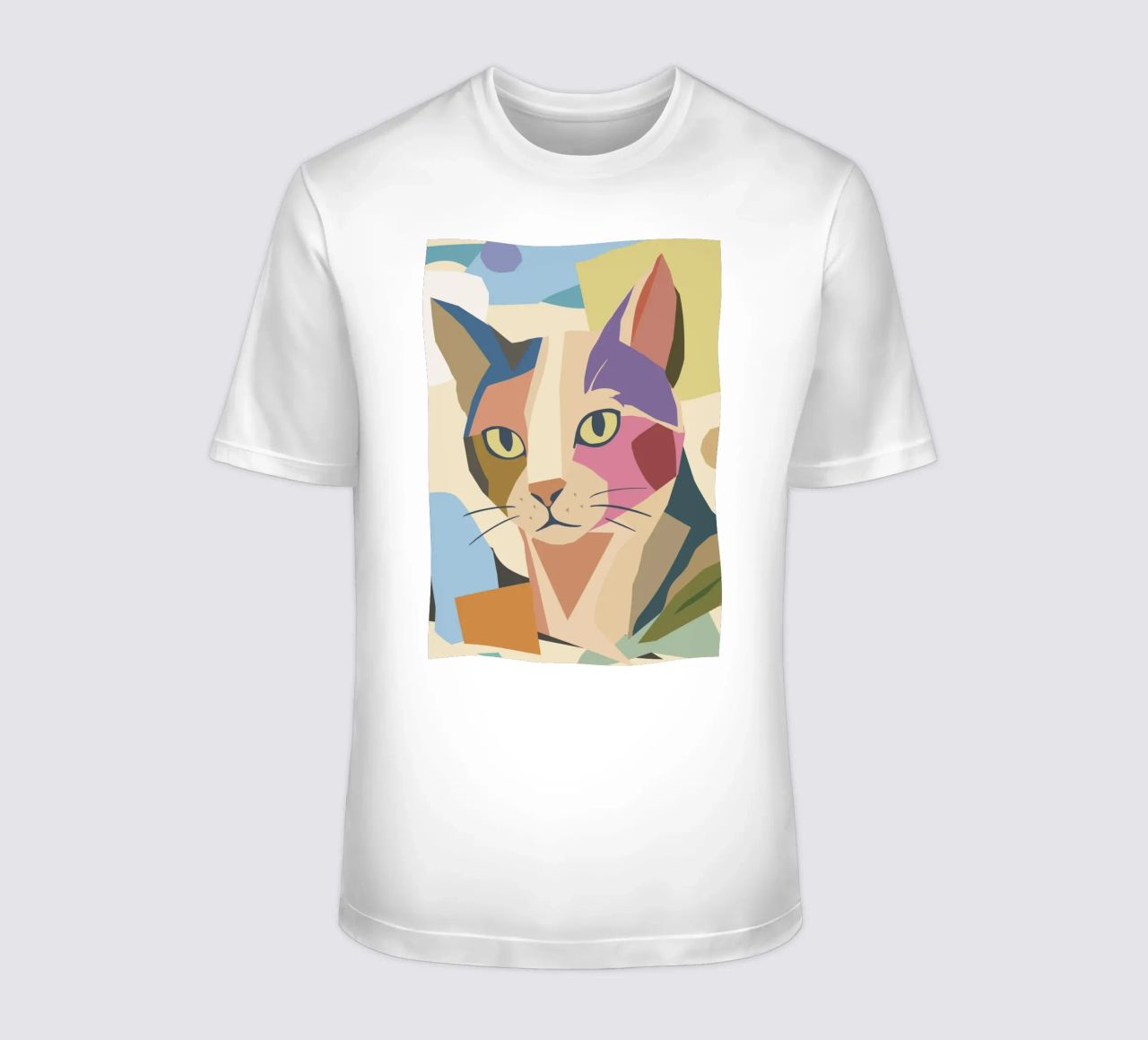 Abstract cat in a modern colour block design t-shirt by namosh