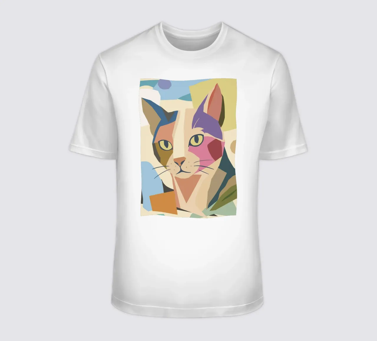 Abstract cat in a modern colour block design t-shirt by namosh