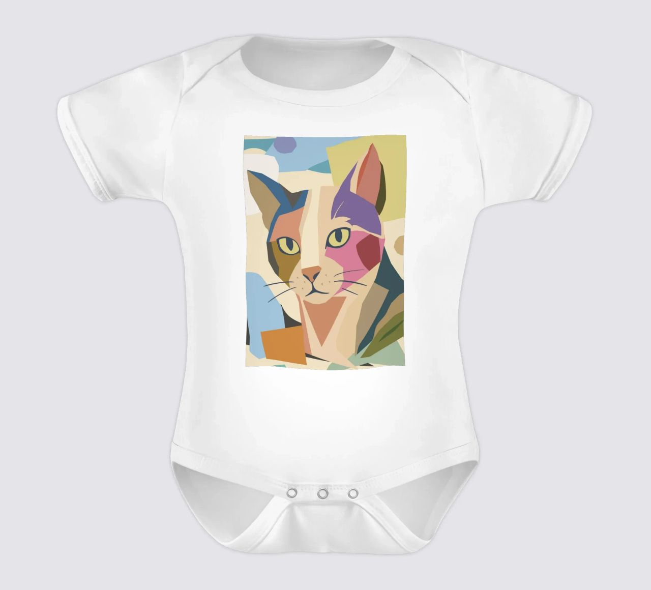 Abstract cat in a modern colour block design short-sleeve baby romper by namosh