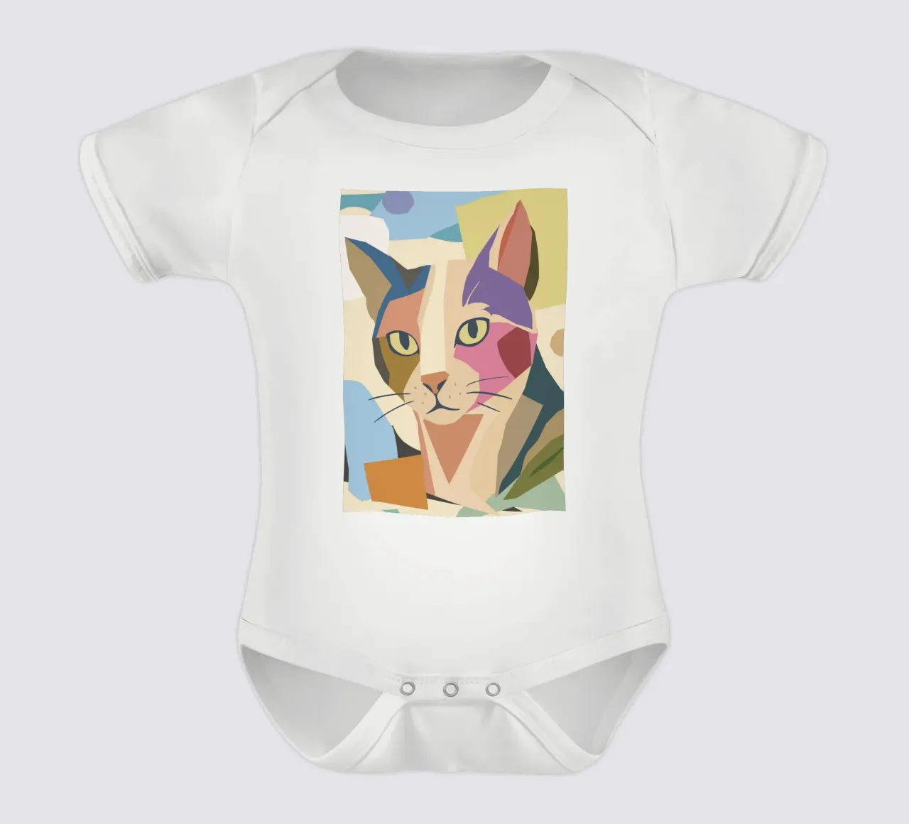 Abstract cat in a modern colour block design short-sleeve baby romper by namosh