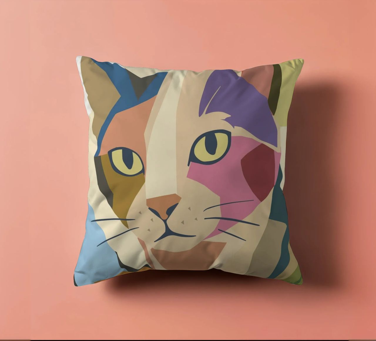 Abstract cat in a modern colour block design decorative cushion by namosh