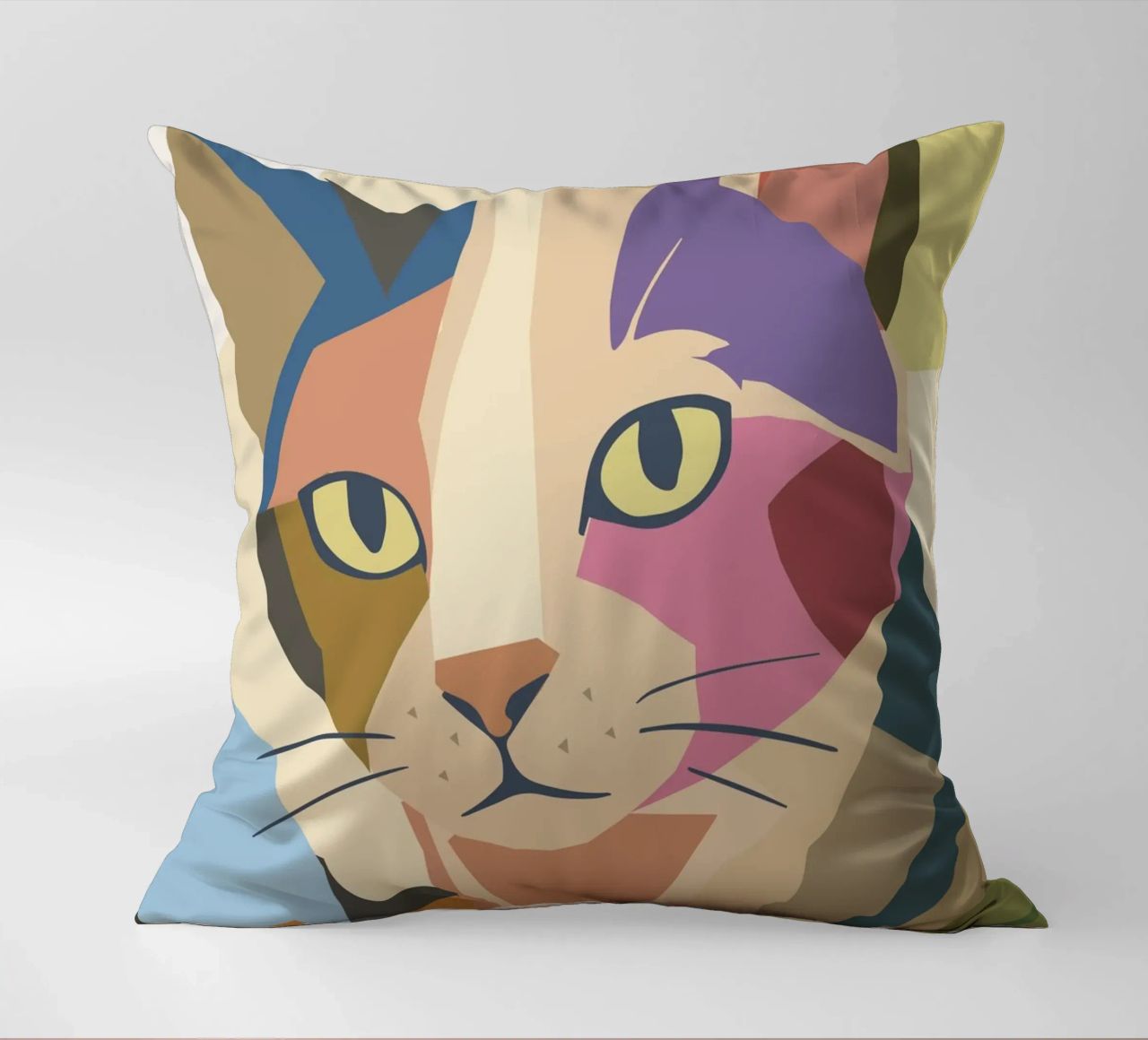 Abstract cat in a modern colour block design decorative cushion by namosh