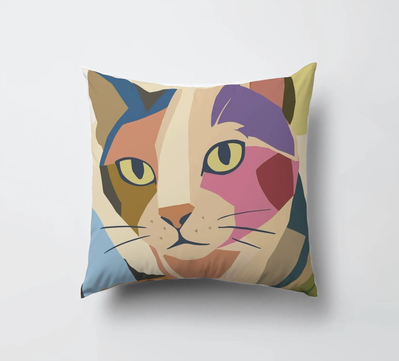 Abstract cat in a modern colour block design decorative cushion by namosh