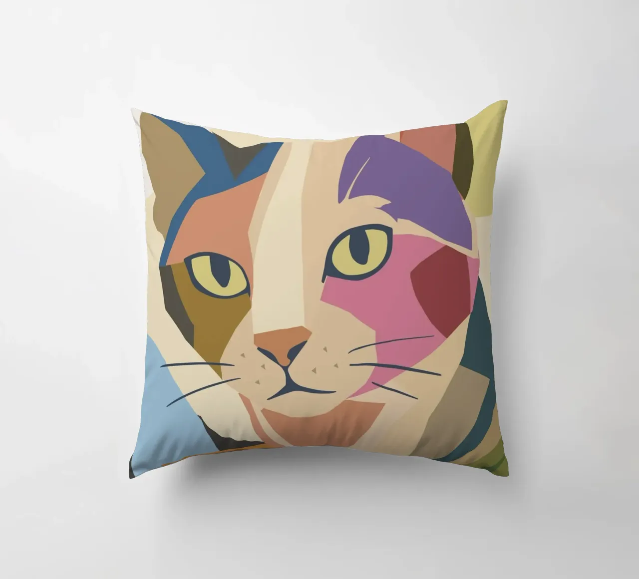 Abstracte kat in een modern kleurblokontwerp kussen van namosh