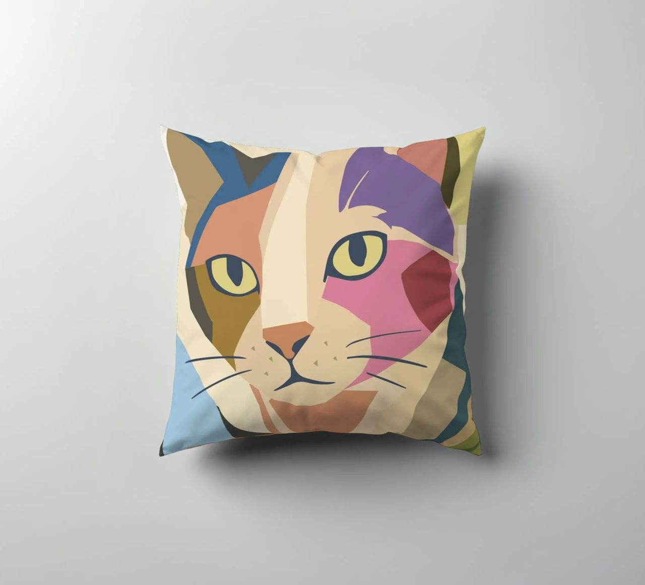 Abstract cat in a modern colour block design decorative cushion by namosh