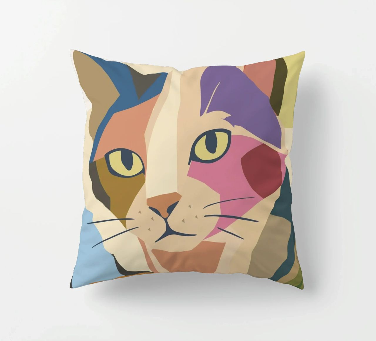 Abstract cat in a modern colour block design decorative cushion by namosh