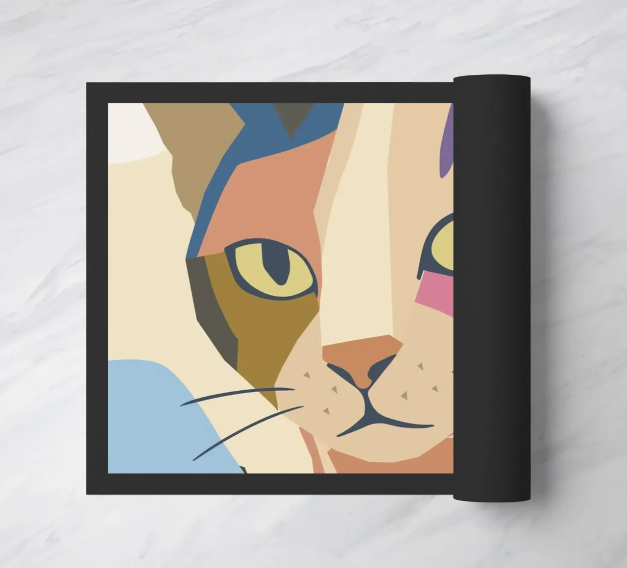 Abstract cat in a modern colour block design doormat by namosh