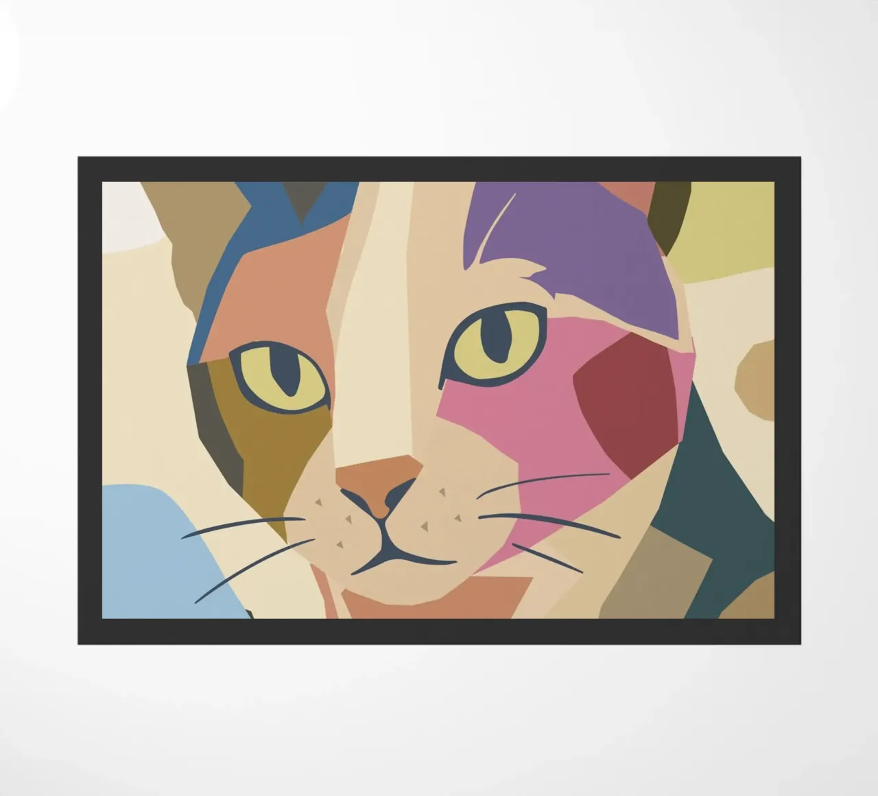 Abstract cat in a modern colour block design doormat by namosh